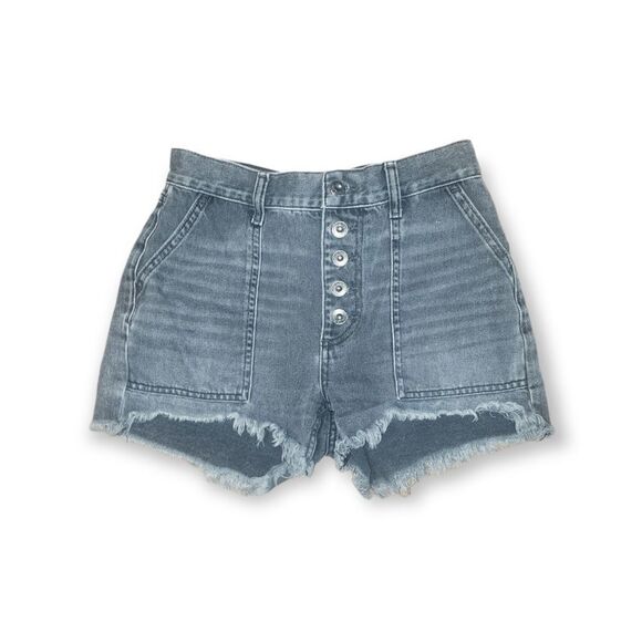 We The Free Black High Rise Button Fly Jesse Carpenter Jean Shorts 25 - Picture 3 of 7